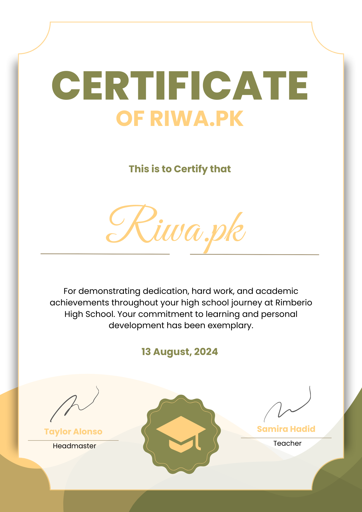 Green and Yellow Minimalist School Certificate Portrait