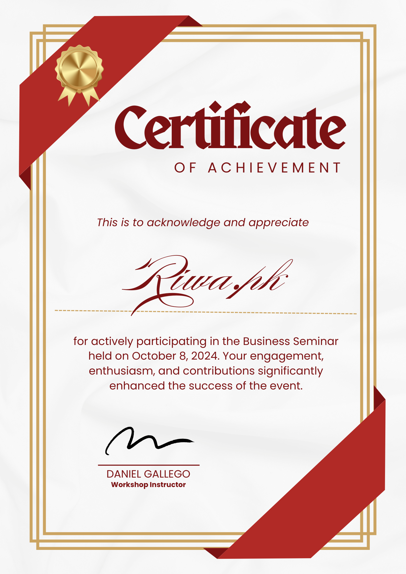 White Red Simple Certificate of Achievement